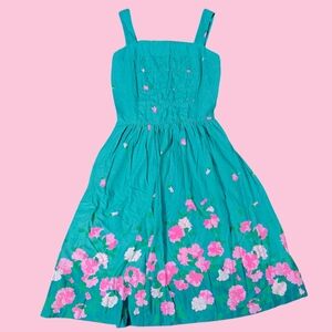 MALIA HONOLULU Hawaiian Maxi Dress Floral Green Pink Neon VTG Spring Resort